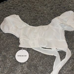 🔥🔥Adorable White Open Back Cropped Tie Shirt